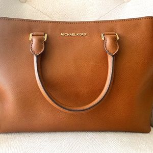 MK Savannah Large Saffiano Leather Satchel Brown